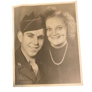 WW2 Soldier with German Sweetheart 8x10 B&W Vintage Military Photo